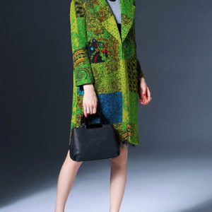 Multicolor Abstract Wool Blend Long Sleeve Lapel Coat