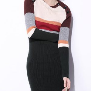 Multicolor Bodycon Crew Neck Geometric Casual Sweater Dress