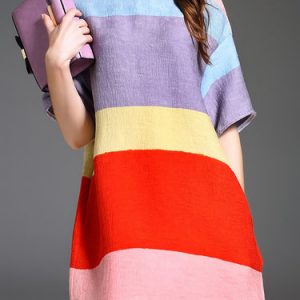 Multicolor Casual Cotton-blend Shift Color-block Mini Dress