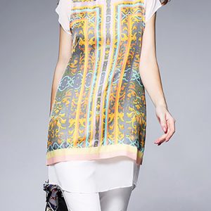 Multicolor Casual Crew Neck Silk Printed Tunic