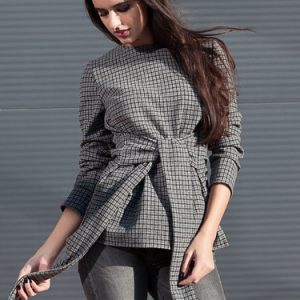 Multicolor Casual H-line Checkered/Plaid Long Sleeved Top