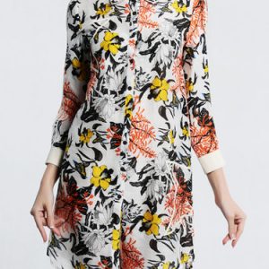 Multicolor Casual Linen Floral-print Shirt Dress