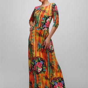 Multicolor Casual Printed Wool Blend A-line Maxi Dress