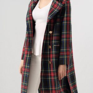 Multicolor Checkered/Plaid Hoodie Long Sleeve Coat