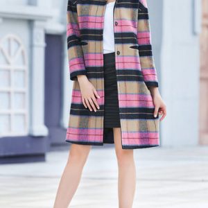 Multicolor Checkered/Plaid Long Sleeve Pockets Coat