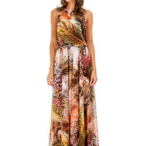 Multicolor Chiffon Sleeveless Printed Romantic Maxi Dress