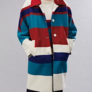 Multicolor Color-block H-line Long Sleeve Coat