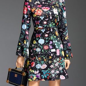 Multicolor Floral A-line Frill Sleeve Midi Dress