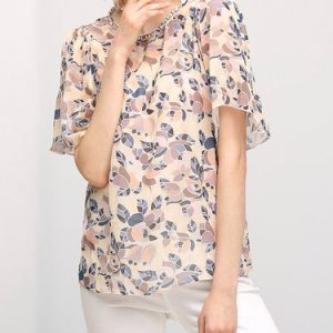 Multicolor Floral Casual Silk Crew Neck Blouse