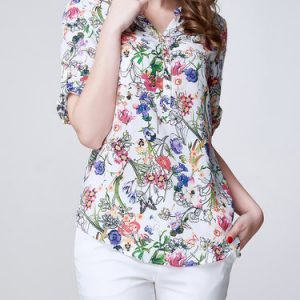 Multicolor Floral Printed V Neck Half Sleeve Blouse