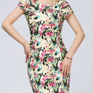 Multicolor Floral Ruched Short Sleeve Elegant Mini Dress