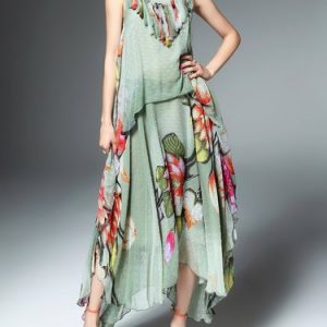 Multicolor Floral Sleeveless Asymmetrical Printed Maxi Dress