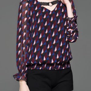 Multicolor Geometric Casual Printed Chiffon Blouse