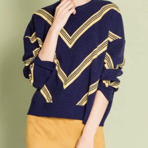 Multicolor Geometric Printed Crew Neck Casual Long Sleeved Top