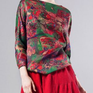 Multicolor H-line Casual Printed Bateau/boat Neck Blouse