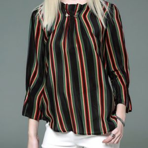 Multicolor H-line Silk Stripes 3/4 Sleeve Blouse