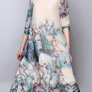 Multicolor Half Sleeve Shift Midi Dress