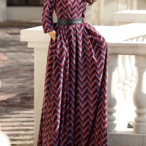 Multicolor Half Sleeve Stripes Cotton-blend A-line Maxi Dress