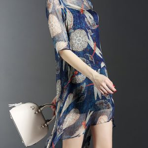 Multicolor Half Sleeve Two Piece Silk Midi Dress