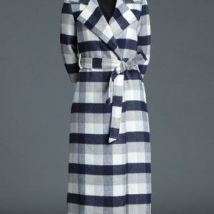 Multicolor Lapel Casual Checkered/Plaid Coat with Belt