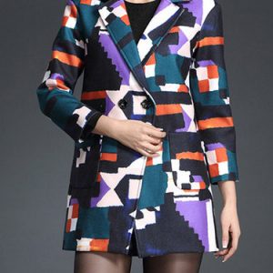 Multicolor Lapel Color Block Casual Coat