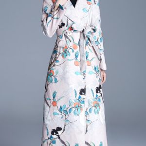 Multicolor Long Sleeve Floral Print A-line Coat with Belt