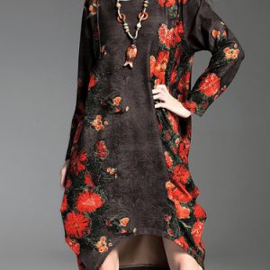 Multicolor Long Sleeve Floral Print Midi Dress