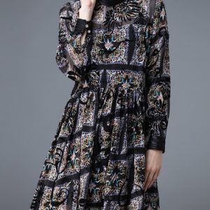 Multicolor Long Sleeve Printed Mini Dress