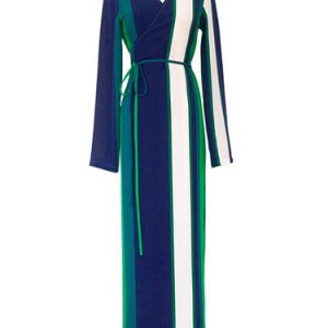 Multicolor Long Sleeve Stripes Polyester Midi Dress