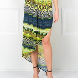 Multicolor Printed Boho Asymmetrical Midi Skirt