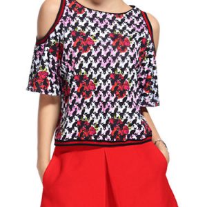 Multicolor Printed Cold Shoulder Casual H-line Blouse