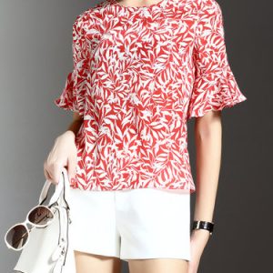 Multicolor Printed Floral Frill Sleeve Top