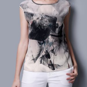 Multicolor Printed Graphic Casual Short Sleeved Top