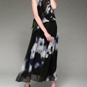 Multicolor Shirred Silk Sleeveless Floral-print Maxi Dress