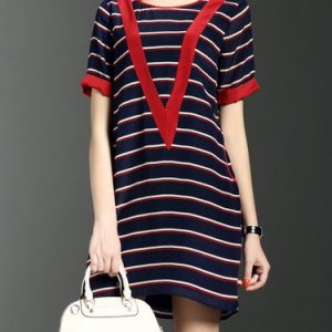 Multicolor Short Sleeve Stripes Silk Mini Dress