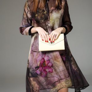 Multicolor Silk 3/4 Sleeve Shirt Collar Two Piece Midi Dress