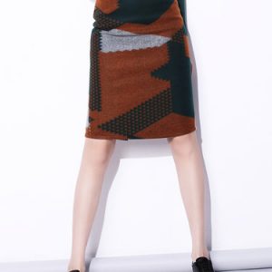 Multicolor Slit Geometric Casual Midi Skirt