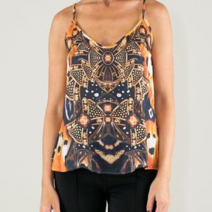 Multicolor Strappy V Neck Printed Cami