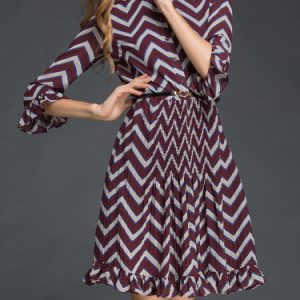 Multicolor Stripes 3/4 Sleeve Midi Dress