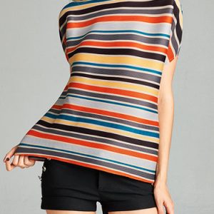 Multicolor Stripes Ribbed Short Sleeved Top