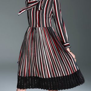 Multicolor Stripes Silk Long Sleeve Midi Dress