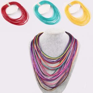 Multilayer Waxed Necklace Leather Cord Magnet Hook Tassel Necklace