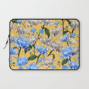 Mums Pattern | Yellow-Blue-Cream-White Computer Cover by L Diane Johnson - Laptop Sleeve - 13"