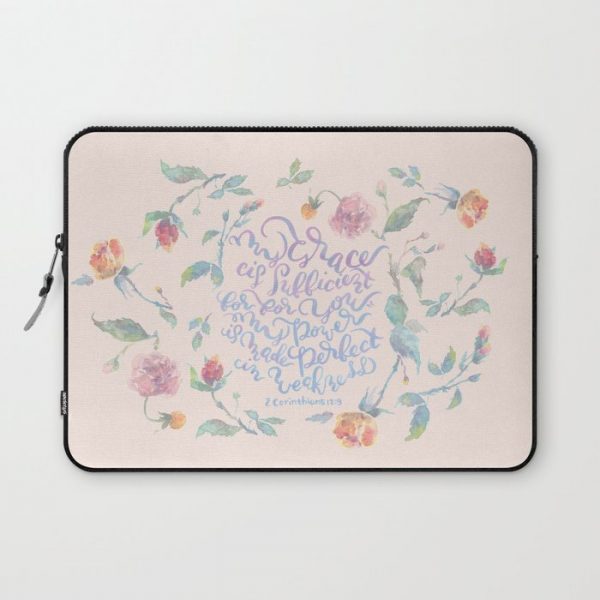 My Grace is Sufficient - 2 Corinthians 12:9 / rose pink Computer Cover by Joyfultaylor - Laptop Sleeve - 13"