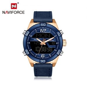 NAVIFORCE NF9128 Luxury Brand Watch Life Waterproof Quartz Wrist Watch Male Genuine Leather Watch LED Display Watch