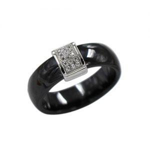 Nano Ceramic & S925 Sterling Silver Polished with CZ Diamond Embedded White Gold Electroplated Dome Ring