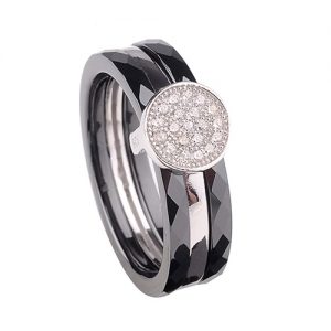 Nano Ceramic & S925 Sterling Silver with CZ Diamond Embedded White Gold Electroplated Polished Ring