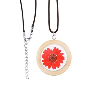 Natural Dried Daisy Flower Necklace Handmade Round Wood Pendant Necklace for Women Jewelry