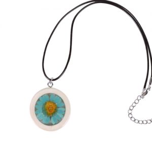 Natural Dried Daisy Flower Necklace Handmade Round Wood Pendant Necklace for Women Jewelry