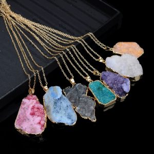 Natural Stone Crystal Pendant Necklace Clavicle Chain Sweater Chain for Men Women Jewelry Accessory